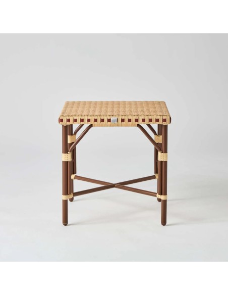 Front view of square outdoor table in imitation rattan resin, Belle Époque style