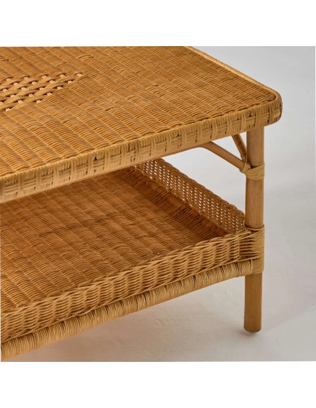 Detail of rectangular rattan coffee table top and under-table top from the NANTUCKET MIEL collection