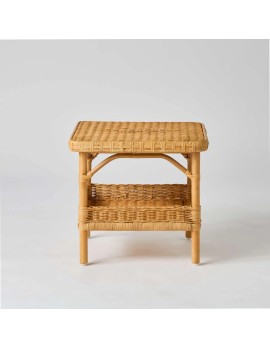 3/4 view of square honey-coloured rattan coffee table, exclusively available online at KOK MAISON 2