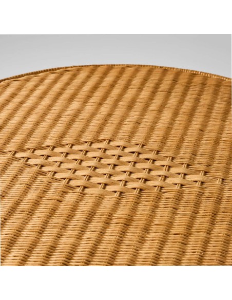 Detail of diamond pattern on honey-coloured woven rattan tray, Eugénie dining table, Grandfather collection at Kok Maison