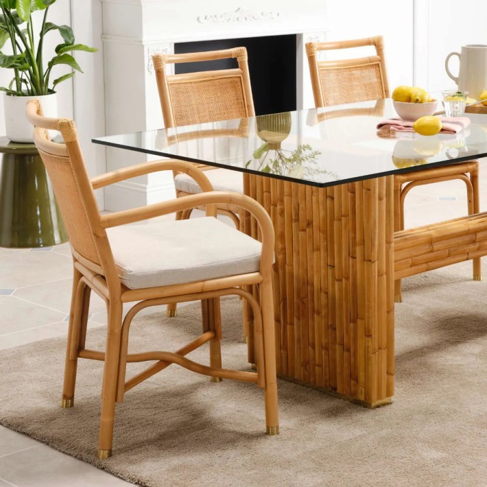 Dining chair and rectangular dining table in rattan from the RIVIERA collection