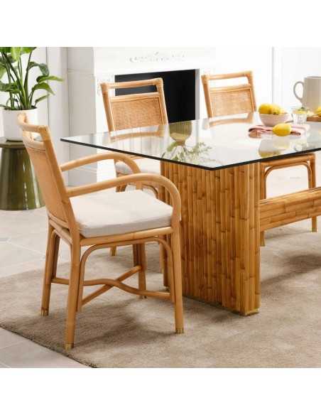 Dining chair and rectangular dining table in rattan from the RIVIERA collection
