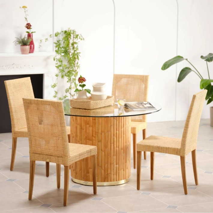 SAIGON collection woven rattan chair with RIVIERA round rattan table