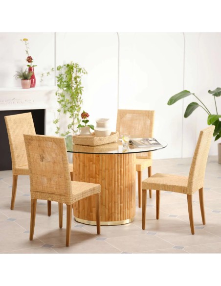 Ambiance chaise ne rotin tressé collection SAIGON avec table ronde en rotin RIVIERA
