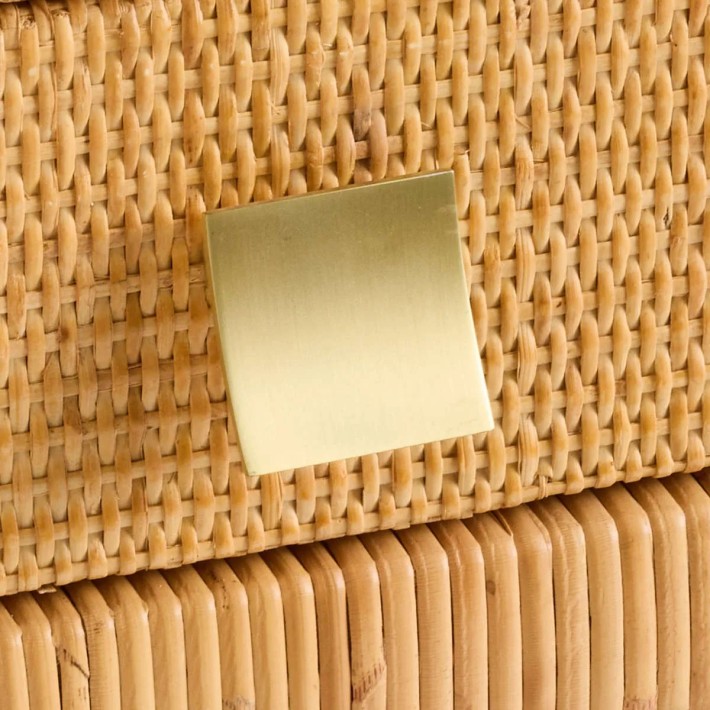 Zoom gold-coloured brass handles on SAIGON 3-drawer rattan chest of drawers