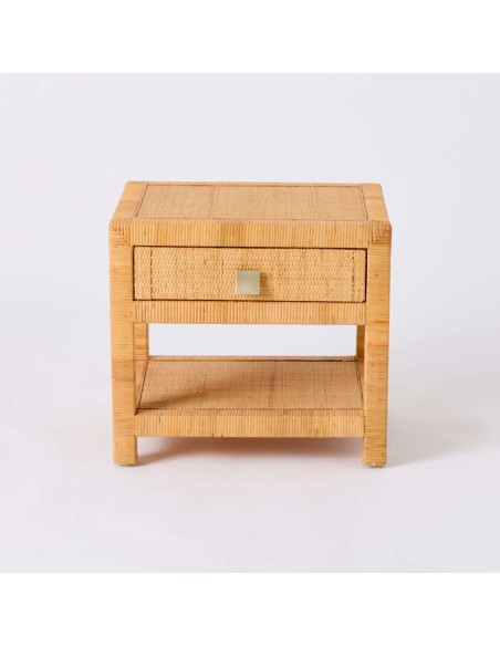 Front view of rattan bedside table with drawer from the SAIGON collection by KOK