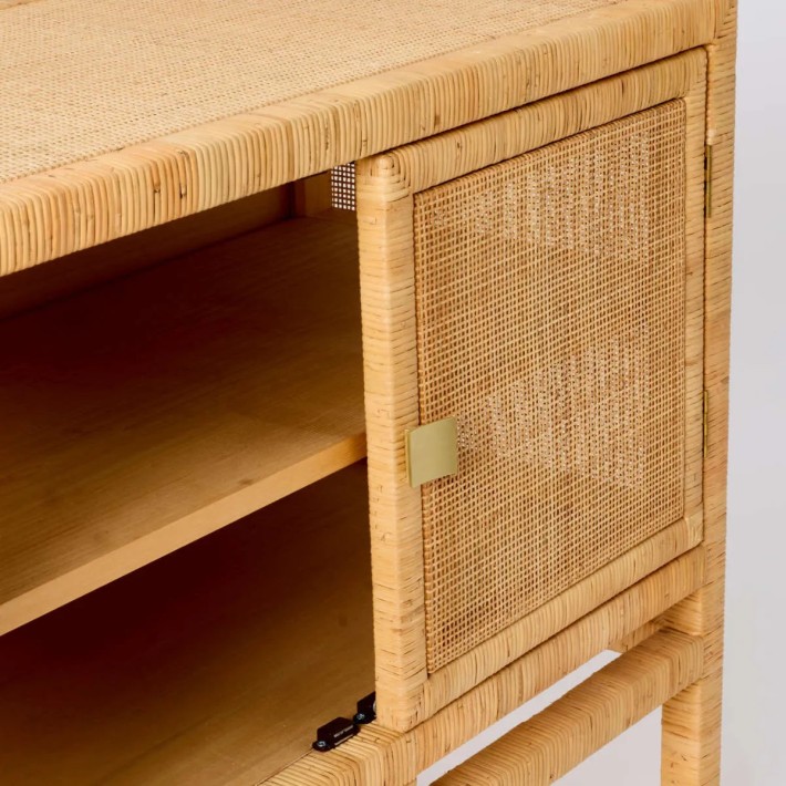 Interior view of 2-door rattan cane sideboard from the Saigon collection by Kok Maison