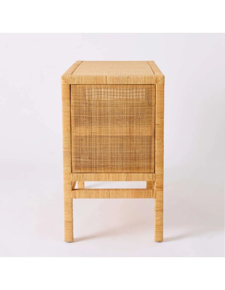 Side view of two-tier sideboard with two doors in Saigon rattan by Kok Maison