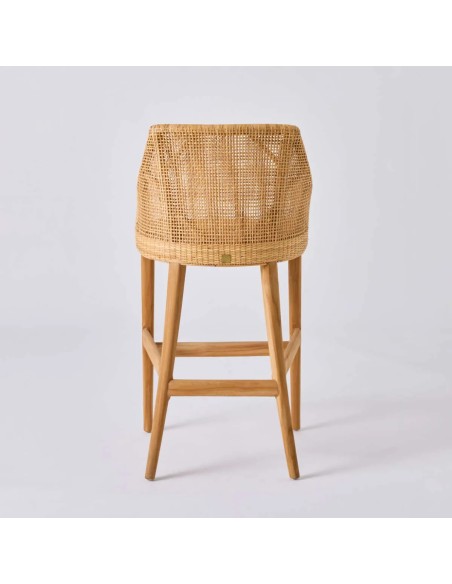 Rear view of Saigon rattan and teak stool by KOK Maison