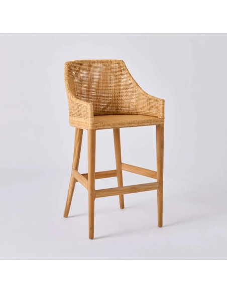 Rattan bar stool with teak legs from the SAIGON collection