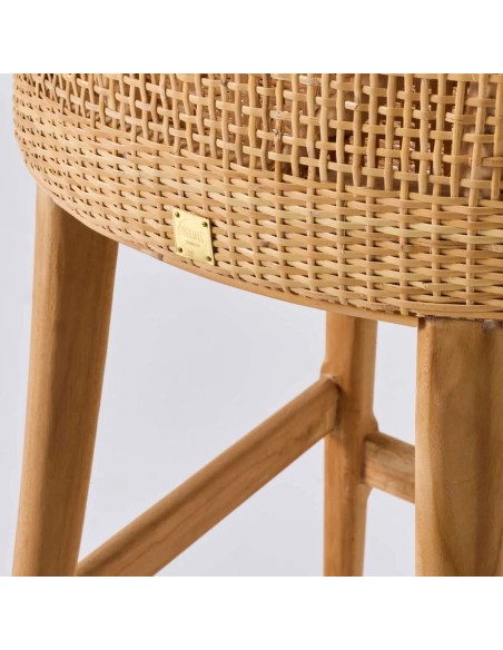 Zoom on rattan weaving and teak legs from the Saigon collection at Kok Maison