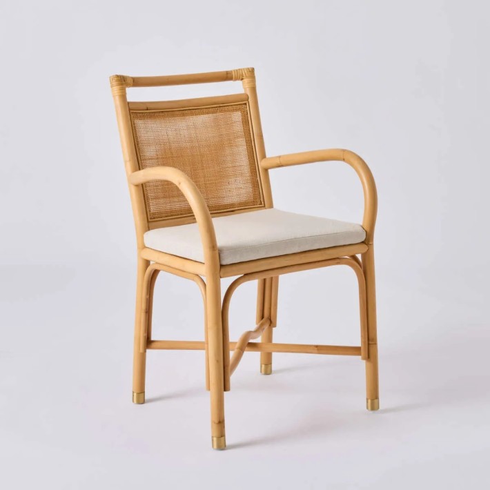 Riviera rattan dining chair with linen cushion