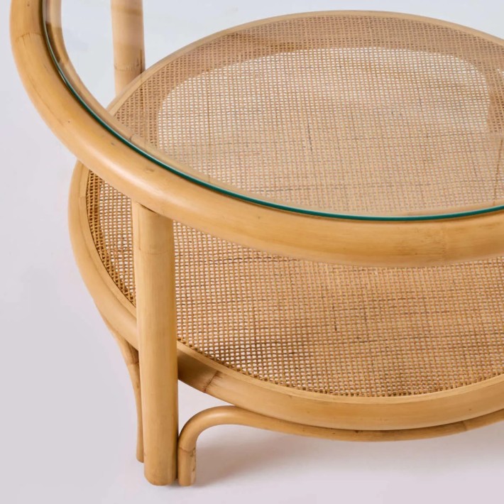Detail of large-diameter rattan Riviera coffee table by Kok Maison
