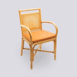 Riviera table armchair with ochre velvet cushion