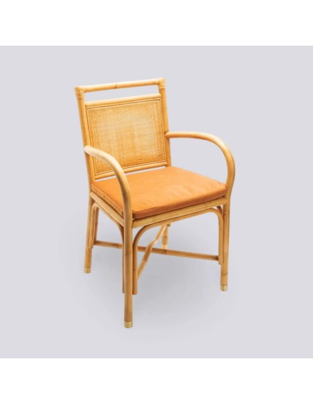 Fauteuil de table riviera avec coussin velours ocre