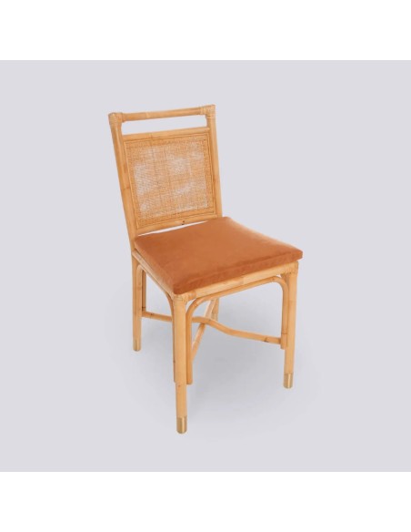 Chaise en rotin collection RIVIERA avec coussin velours ocre