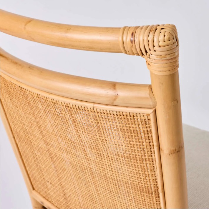 Detail of the rattan weaving and caning on the Riviera chair collection by Kok Maison