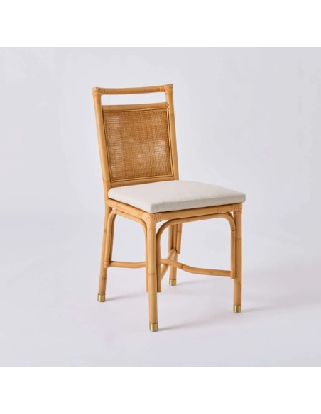 Chaise en rotin collection RIVIERA avec coussin tissu lin & coton beige