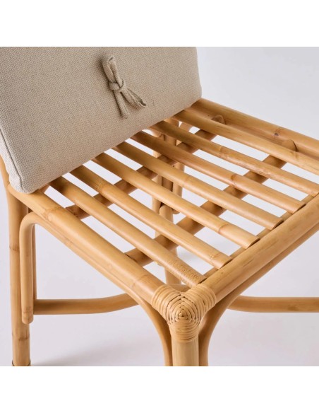 Detail of seat and cushion attachment on Riviera rattan chair