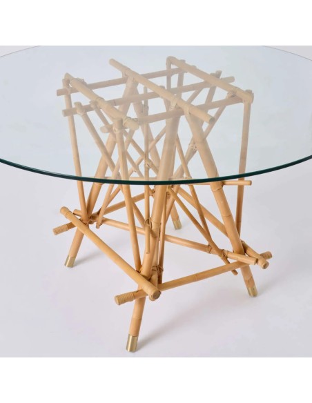 Bird's-eye view of Mikado rattan table with glass top at Kok Maison