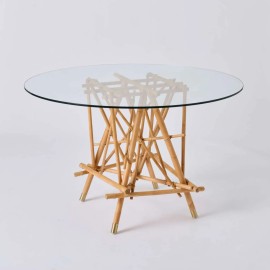 Mikado round dining table with glass top and rattan base