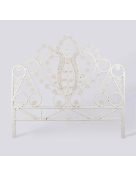Maharaja white lacquered rattan headboard