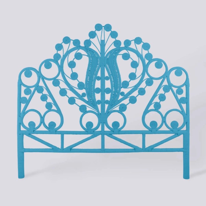 Tête de lit en rotin laqué bleu azur Maharaja