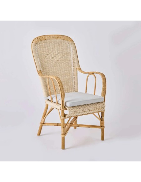 Grey seat cushion option for Marcel high-back rattan armchair by Kok Maison
