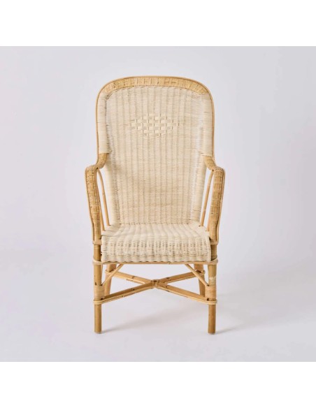 Front view of Marcel high-back rattan armchair, available at KOK MAISON