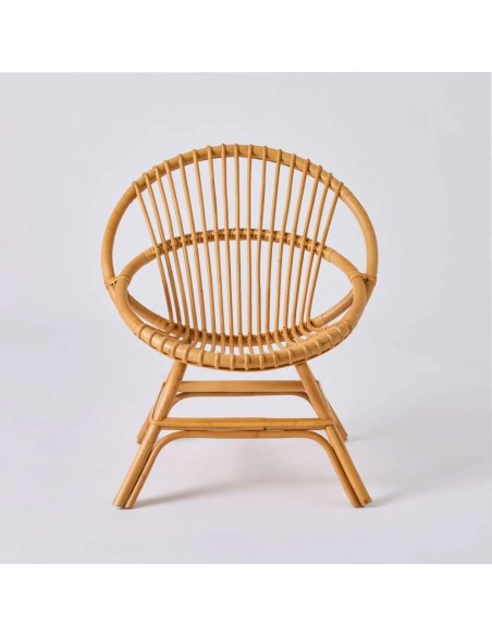 Vue de face fauteuil tout en rotin style coquille vintage Brigitte