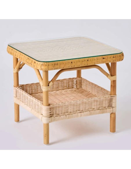 Table basse carrée Nantucket avec plateau en verre