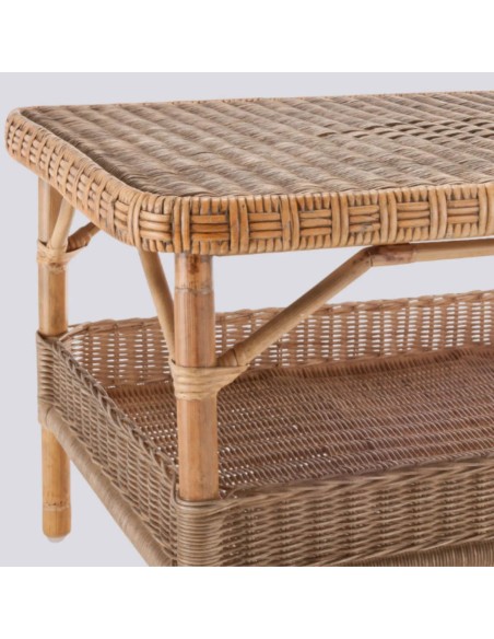 Zoom tressage et ligatures de rotin patiné table basse rectangulaire NANTUCKET par KOK MAISON