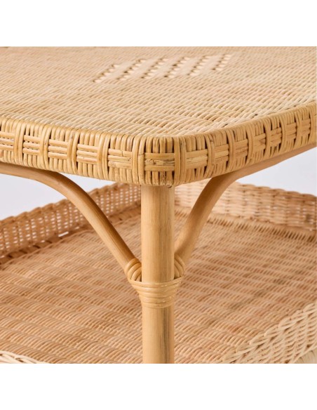 Zoom on the weaving and natural rattan ligatures of the NANTUCKET rectangular coffee table by KOK MAISON