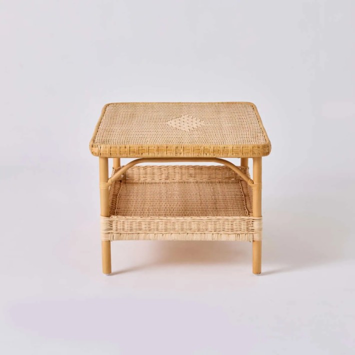 Side view of Nantucket rectangular coffee table in natural rattan