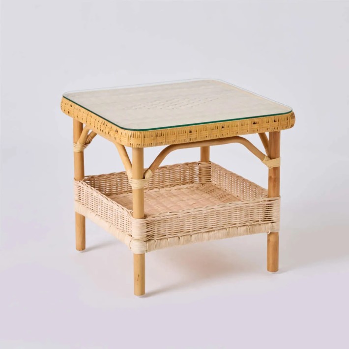 Glass top option for Nantucket square rattan coffee table at KOK MAISON