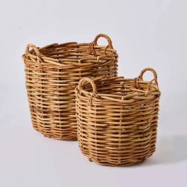 Set of 2 semi-outdoor round baskets in maxi weave by KOK maison