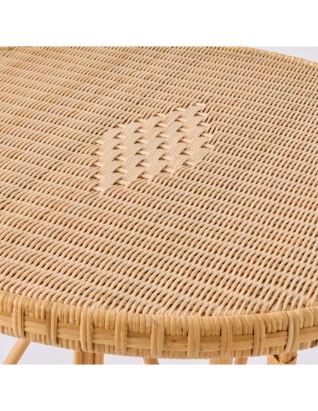 Zoom tressage et motif diamant table en rotin naturel Eugénie dans la collection grand-père