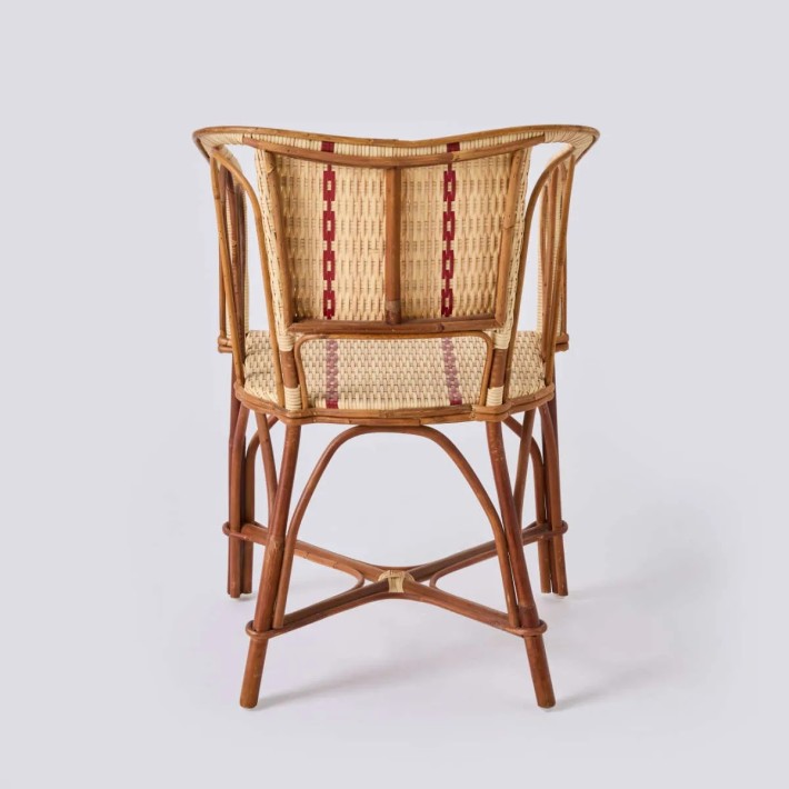 Rear view of Bistrot armchair in rattan and resin