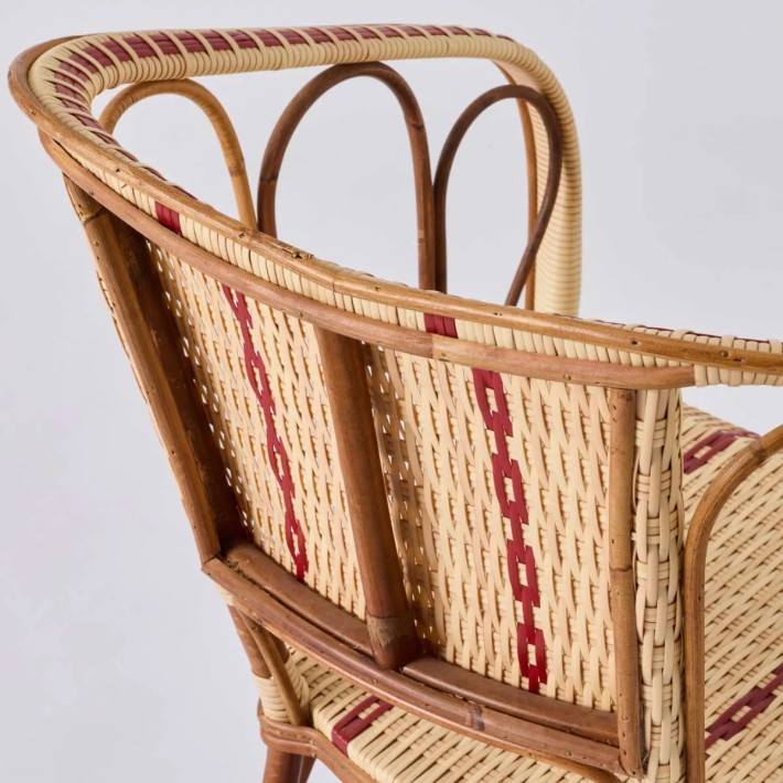 Detail of woven resin backrest on rattan frame BISTROT