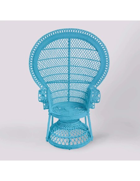 EMMANUELLE rattan armchair in azure blue lacquer