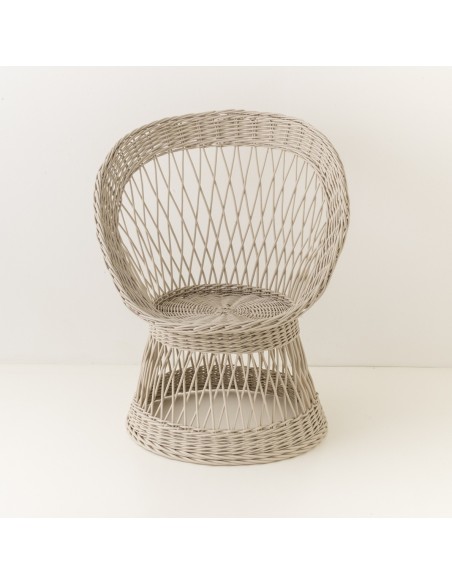 fauteuil en osier Franz laqué beige lin vu de face