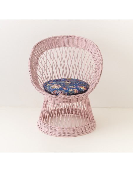 fauteuil en osier Franz laqué rose avec coussin en option