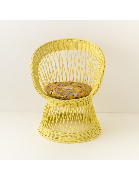 fauteuil en osier Franz laqué jaune avec coussin en option