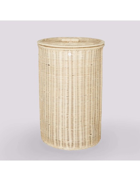 Panier à linge rond en rotin naturel grand modèle