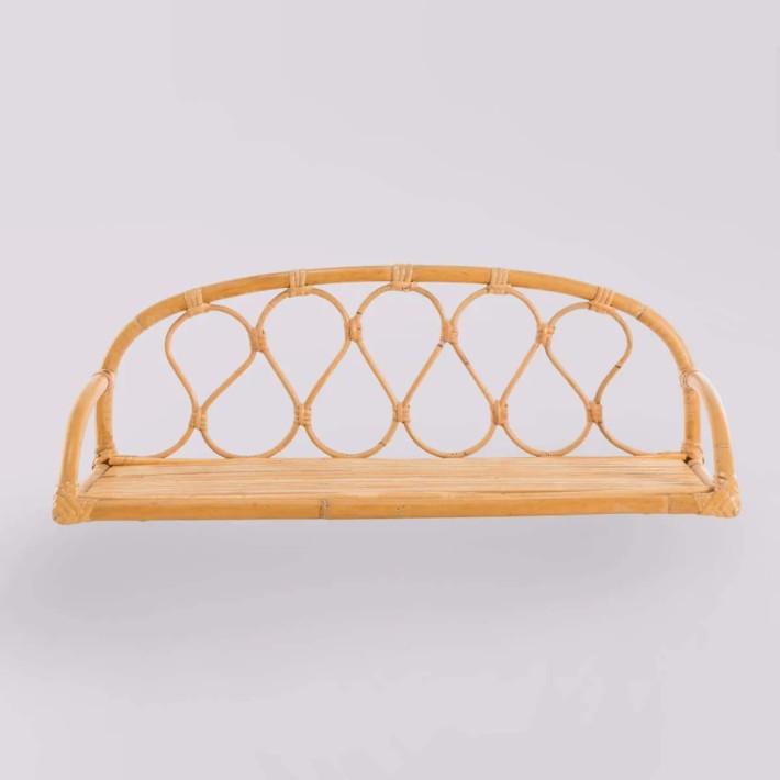 Front view of Lily vintage rattan shelf