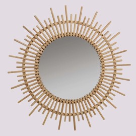 Vintage-style rattan planet mirror