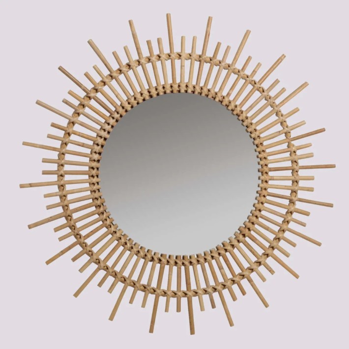 Vintage-style rattan planet mirror