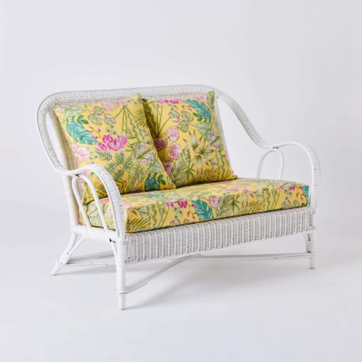 PRIMAVERA sofa in white lacquer with bouquet yellow fabric