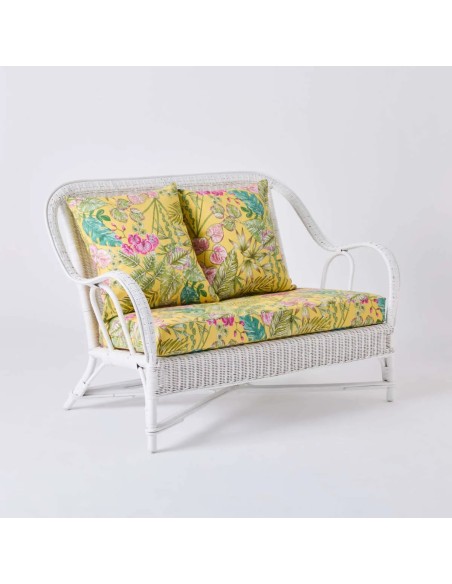 PRIMAVERA sofa in white lacquer with bouquet yellow fabric