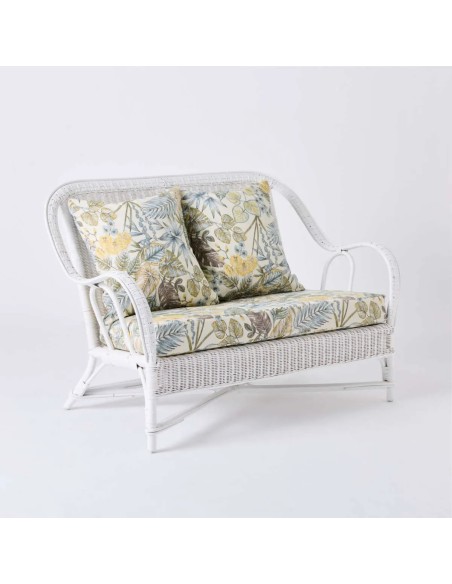 PRIMAVERA sofa in white lacquer with ecru bouquet fabric